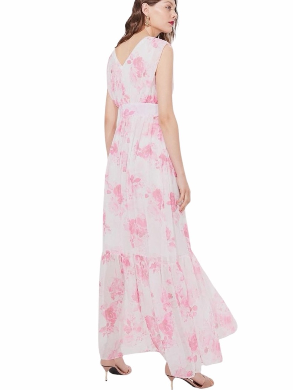 Romantic Pink Floral Maxi Dress Cottagecore Chiffon Feminine Size Small - Picture 5 of 12